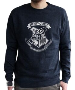 Harry Potter - Felpa Vintage - "Hogwarts" Uomo Nera Sbiadita Taglia M