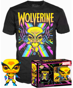 Marvel Wolverine Set Figura Funko Pop 9 cm & T-Shirt Taglia M Wolverine Black Light