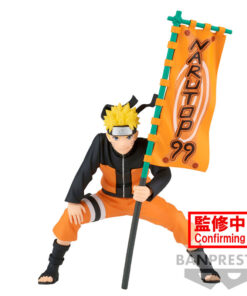 Naruto Shippuden Statua Naruto con Bandiera Narutop99 11cm Banpresto