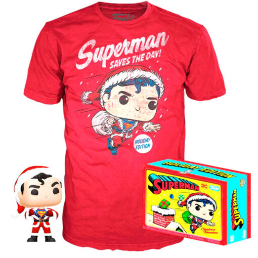 Set Figura Pop & Tee Back Dc Comics Superman Esclusiva Flocked Funko