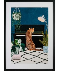 GBEYE - Framed print "Cheetah playing piano by Sarah Ma" (50x70cm)