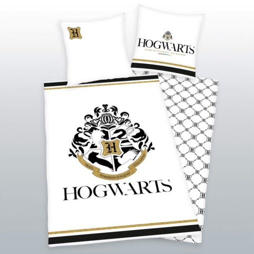 Harry Potter Copripiumino Letto Bianco e Oro Stemma Hogwarts 135 x 200 cm