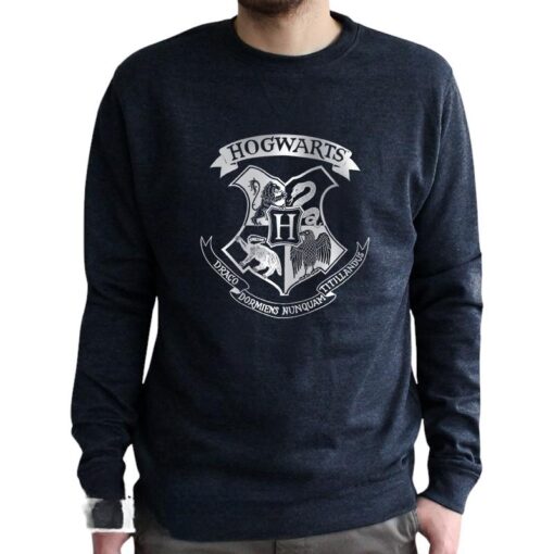 Harry Potter - Felpa Vintage - "Hogwarts" Uomo Nera Sbiadita Taglia L