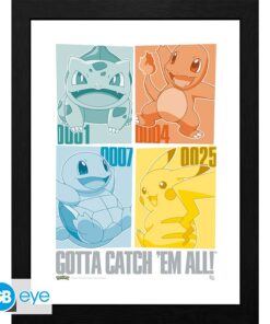 POKEMON - Framed print "Pikachu & Kanto Starters" (30x40)