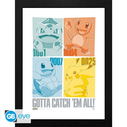 POKEMON - Framed print "Pikachu & Kanto Starters" (30x40)