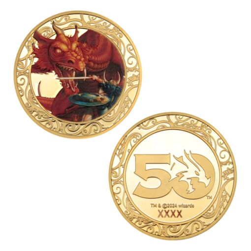 Dungeons & Dragons Collectable Coin 50th Anniversary Con Colour Print 24k Gold Plated Edition 4 Cm Fanattik