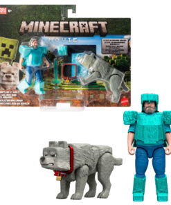 Minecraft The Movie Steve & Wolf set 2 figures Mattel