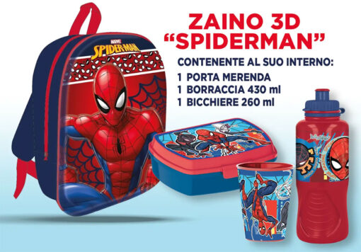 Zaino + Regalo Set 3 In 1 Spider-man 3d Marvel Spider-man - Accessori
