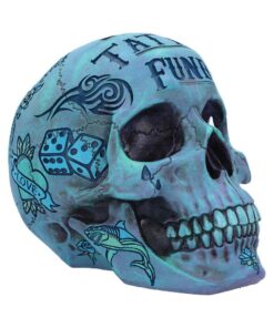 BLUE TATTOO SKULL MONEY BOX SALVADANAIO NEMESIS NOW