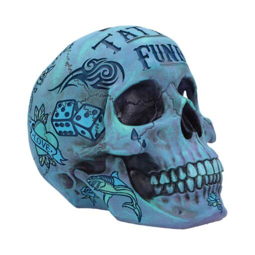 BLUE TATTOO SKULL MONEY BOX SALVADANAIO NEMESIS NOW