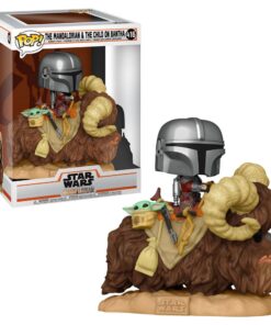 Star Wars The Mandalorian Funko Pop Mando Con Bambino Nella Borsa Sul Bantha Box Rovinato