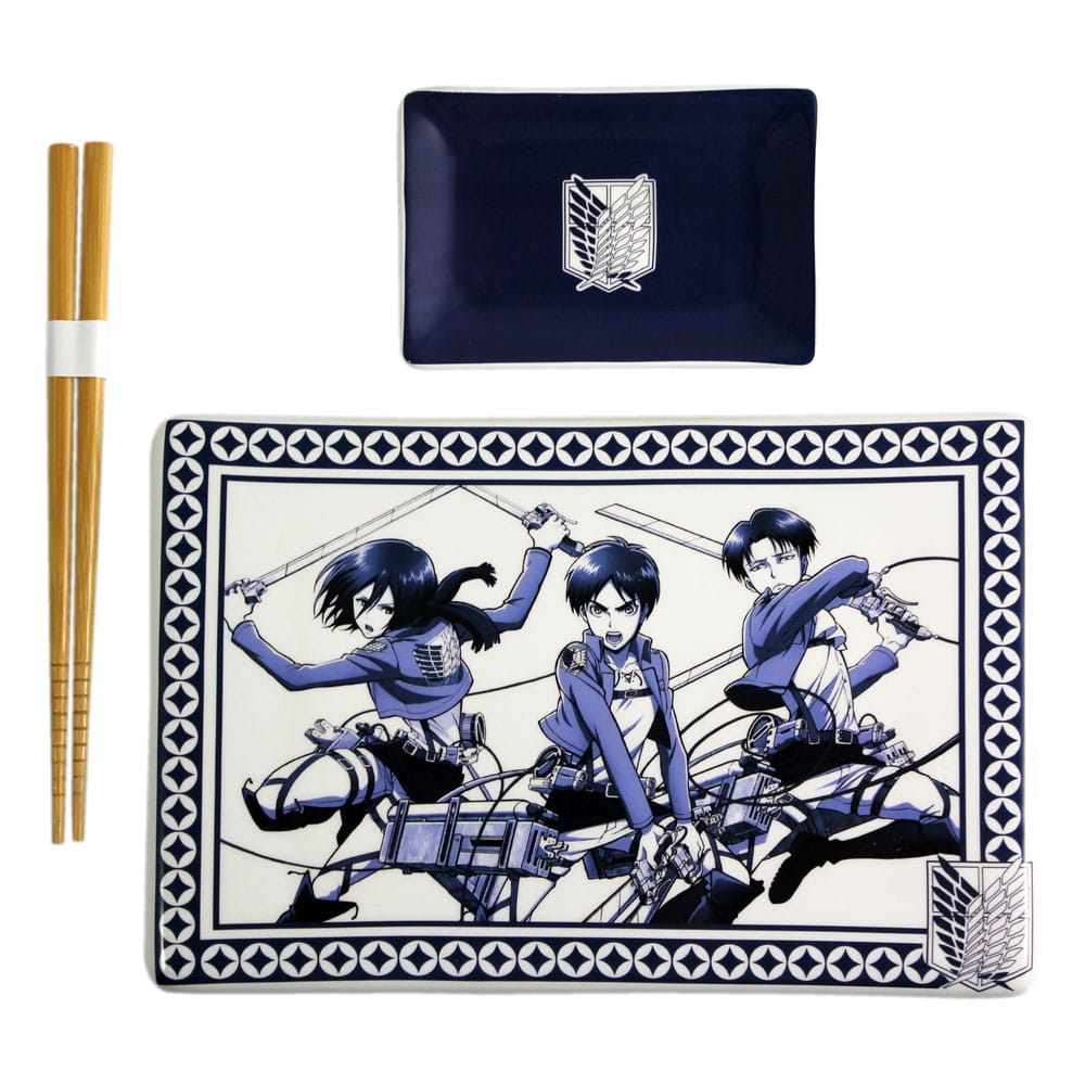 Attack On Titan Ceramic Sushi Set Con Bacchette Cinesi Just Funky