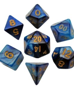 Fanroll Mini Dice Set Blue/light Blue Con Gold Numbers (7) Fanroll