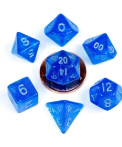 Fanroll Mini Dice Set Stardust Blue Con Silver Numbers (7) Fanroll